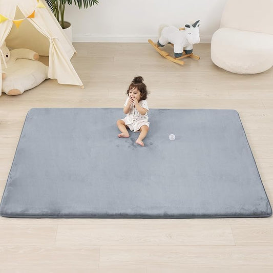 1.3" Thick Baby Floor Play Mat 39x59, Basic Padded Foam Mat for Tummy Time Crawling, Non Slip Cushioned for Babies Toddlers Infants Kids (Light Grey)