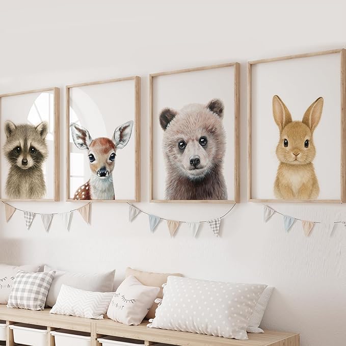 KIU DESIGNS Woodland Nursery Decor - Unframed Safari Wall Decor Gift for Baby - Woodland Portrait - Set of 6 (4 of 8x10, 2 of 5x7)