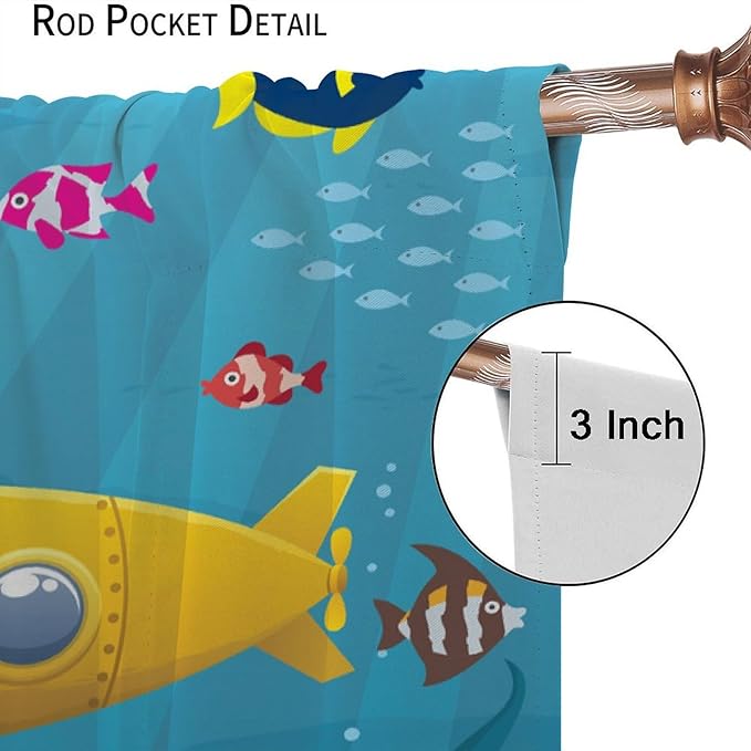 Boy Window Curtains Submarine Window Drapes Yacht Window Treatments Underwater World Oasis Thermal Drapes for Kids Girls Toddler Teens Room Dorm Decor Set 2 Panels,72x63 Inches, Style-1