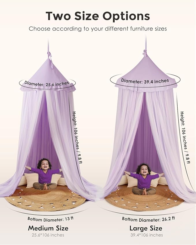 Bed Canopy with Star Lights, Double Layer Canopy for Bed, Princess Play Tent for Girls Room, Breathable Canopy Bed Curtain for Children Reading Nook, Machine Washable Canopy, 25.6''x106'', Purple
