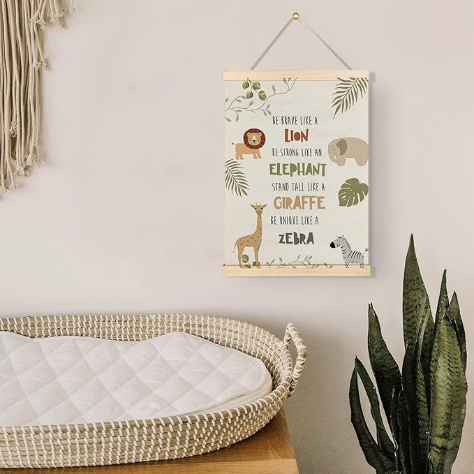 Qvapt Jungle Animals Nursery Wall Decor,Wild Animal Nursery Classroom Wall Decor,Tropical Jungle Safari Animals, Motivational Posters with Hanger 12x16
