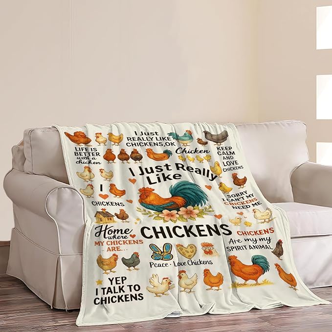 Cute Chicken Blanket I Just Really Like Chickens Throw Blanket Rooster Soft Cozy Fleece Fuzzy Plush Warm Stuff Bedding Funny Animal Blankets Gifts for Boys Girls Kids Adult Men Women 60"X80"