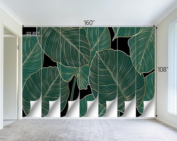 Black and Gold Leaf Mural Bedroom Tropical Green Botanical Wallpaper Room Plant Decor Living Room tv Background Large Wall Mural - 160"x108" (Not Peel and Stick)