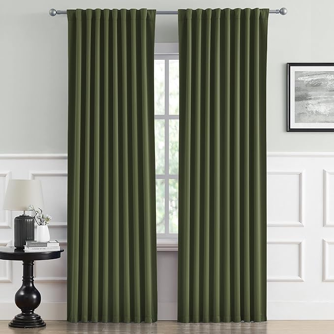 DUALIFE Olive Dark Green Curtains 84 Length 2 Panels, Blackout Curtains Thermal Insulated Window Treatment Room Darkening Drapes for Living Room Back Tab/Rod Pocket, 52 by 84 Inches Long