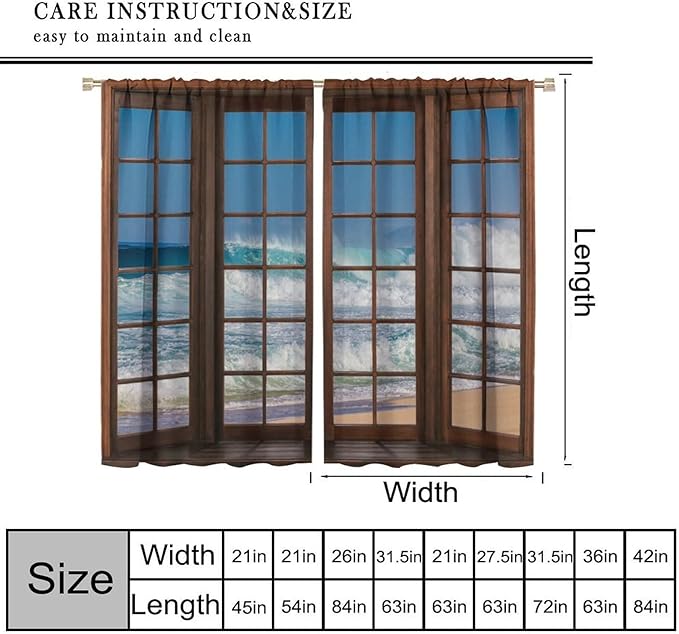Ocean Beach Curtains,Waves Crashed Beach Hawaiian Seaside Scene Pattern Blackout Print Home Bedroom Living Room Window Treatments 2 Panel Set 42x63 Inch