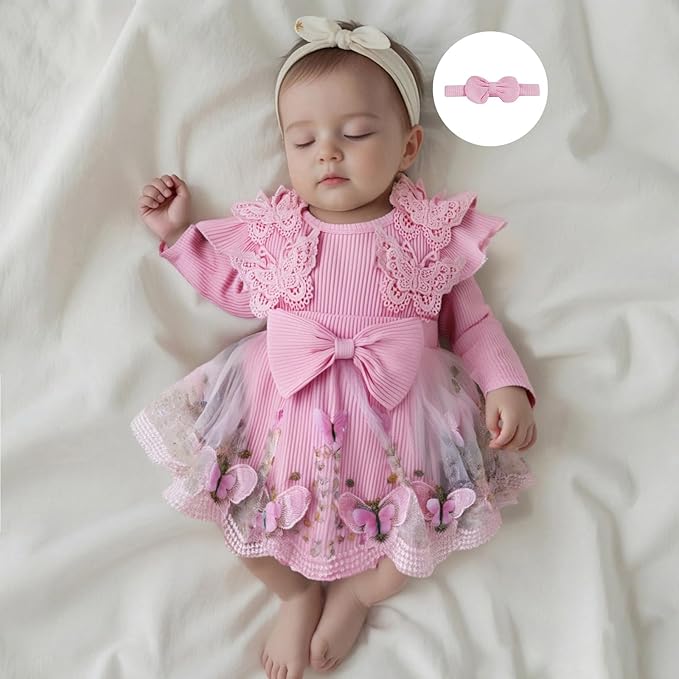 Giraropa Baby Girl Fall Winter Clothes Long Sleeve Romper Dress + Socks + Headband Newborn Infant Cute Casual Outfits