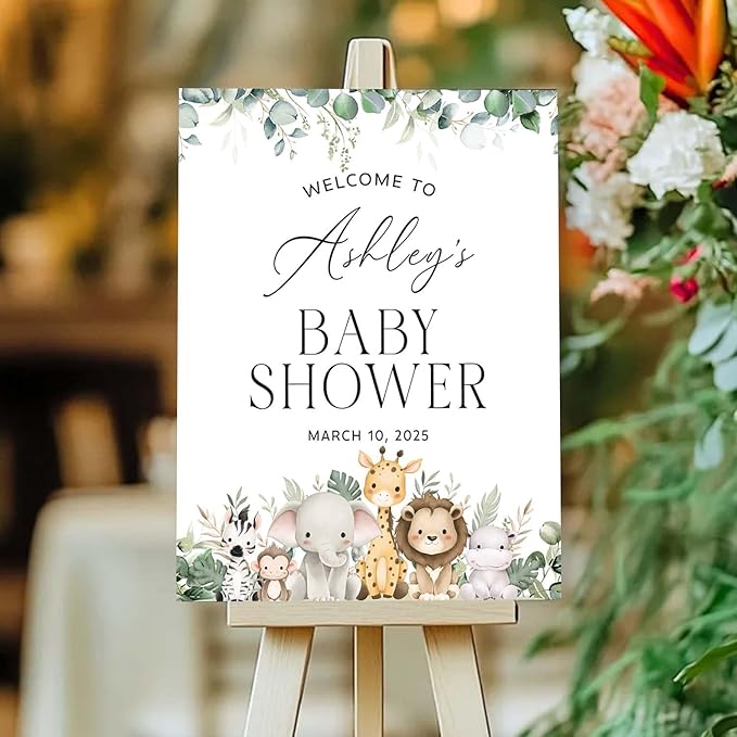 Personalized Safari Baby Shower Welcome Sign for Boys or Girls - Jungle Animal Baby Announcement Yard Sign - Neutral Entrance Decor