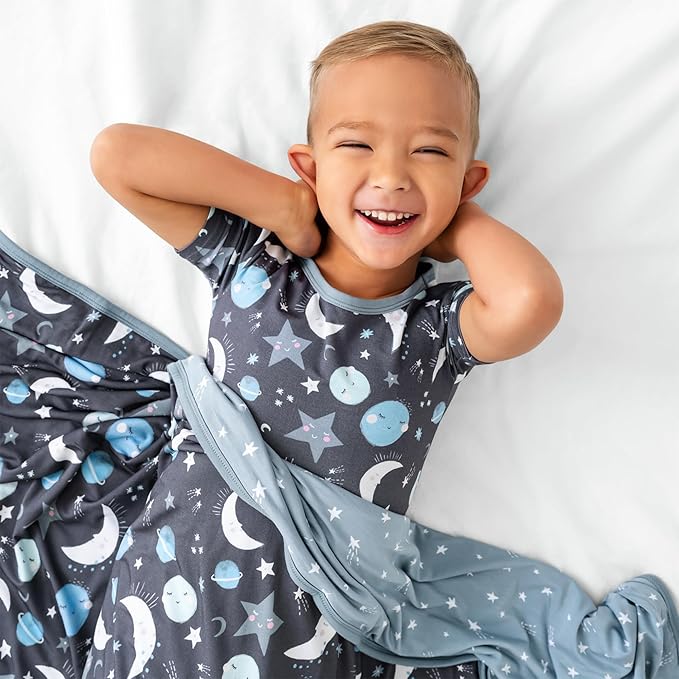 Little Sleepies Cloud Blanket, Soft Viscose from Bamboo Toddler & Baby Blanket for Boys & Girls, Lightweight, Perfect for Hot Sleepers, 50" x 50", Large (Blue to The Moon & Back)