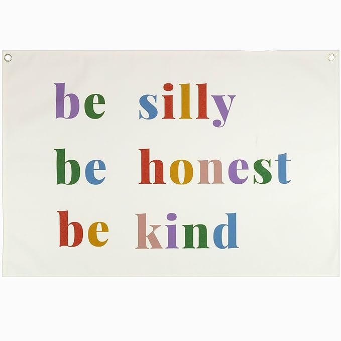 Boho Rectangular Banner Flag Sign Wall Art Decor Gift for Baby Boy Girl Kids,Nursery Classroom Homeschool Playroom Door-Be Silly Be Honest Be Kind Print-Baby Present Shower,Birthday Christmas Gift