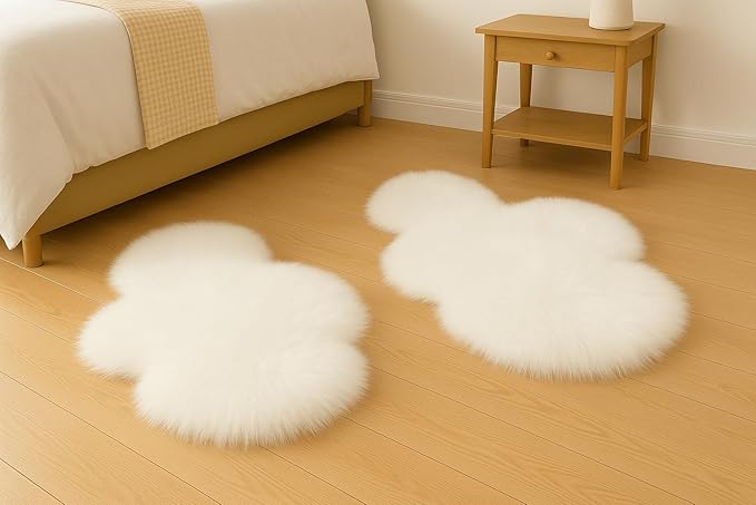 Woolous Cloud Rug Pack of 2 - Fluffy Shaggy Faux Sheepskin White Cloud Shaped Rug -Idea for Cozy Kids' Bedroom Decor, Nursery & Living Room (2.4 x 1.8 ft)