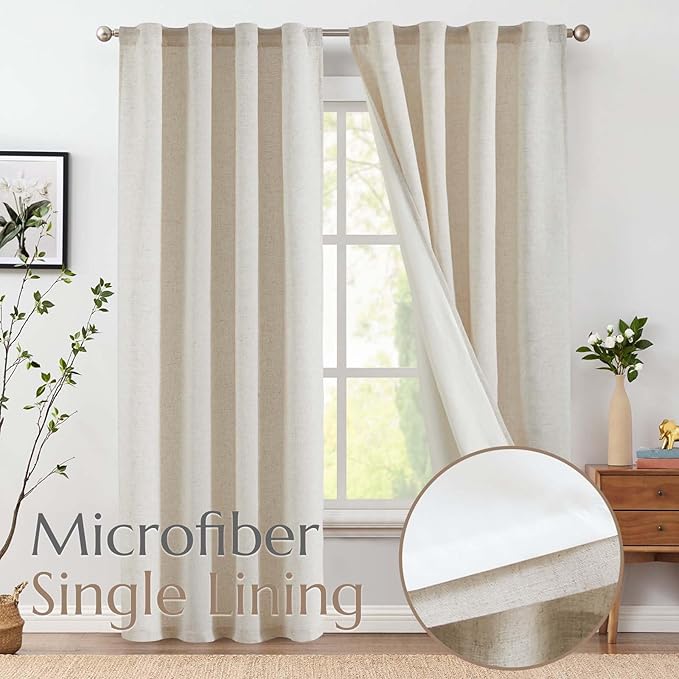 jinchan Linen Blend Curtain for Bedroom 84 Inch Length 2 Panels for Living Room, 38 Inch Wide Farmhouse Drapes with Rod Pocket Back Tab(38W x 84L, Ecru)