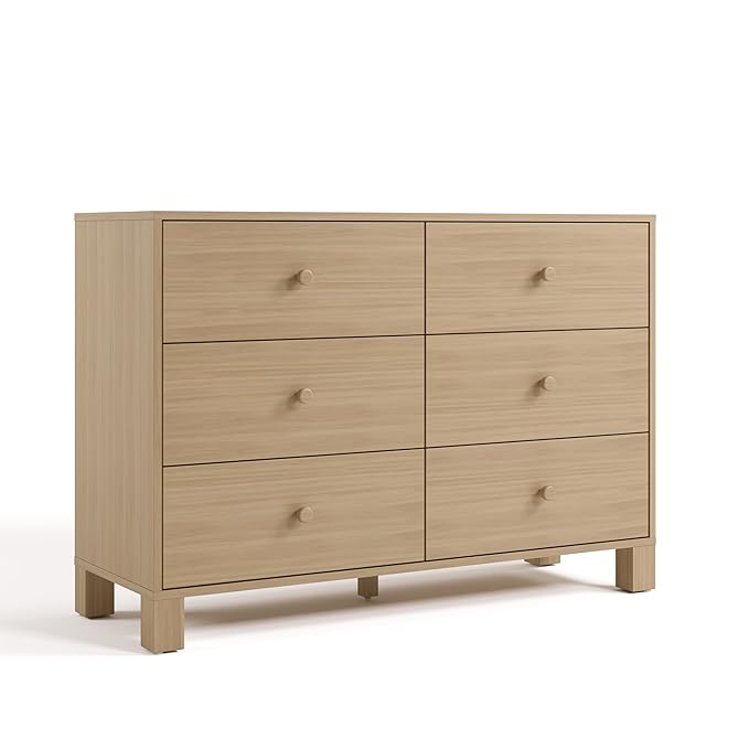 Storkcraft California 6 Drawer Double Dresser (Driftwood) – GREENGUARD Gold Certified, Spacious Storage Organizer for Kids’ Room, Safety Interlocking Drawer System