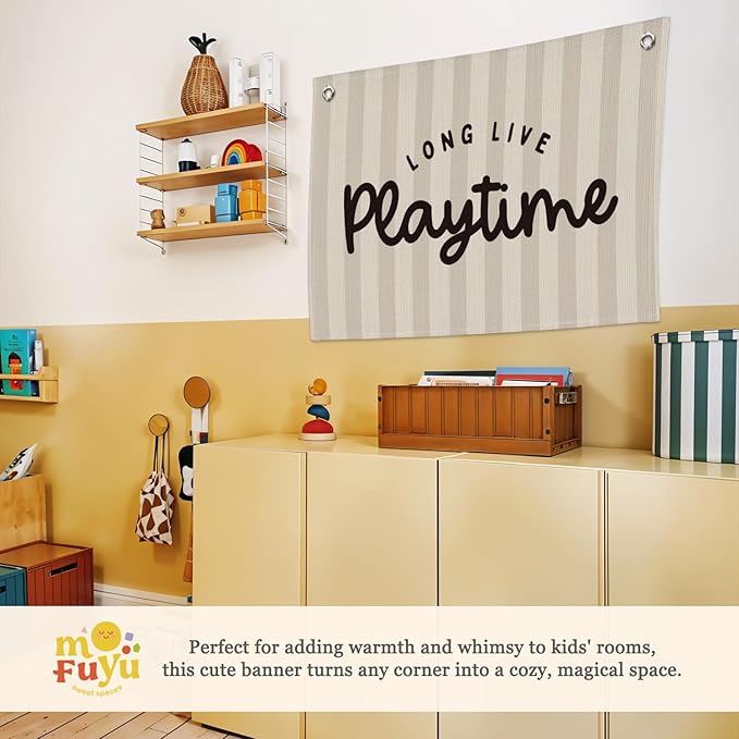 Playroom Decor, Long Live Playtime Linen Canvas Banner – Wall Hanging for Kids Room, Nursery and Toddler Room – Inspirational Decor for Kids Bedroom 30x20 Inch