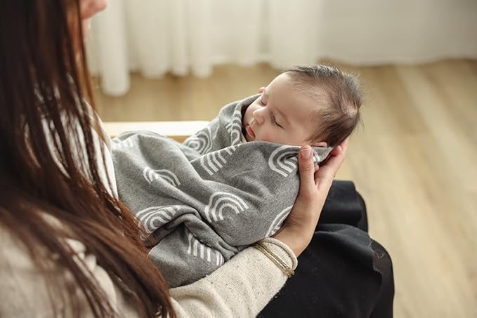 Baby Blanket for Girls and Boys - 100% Cotton Buttery Soft Cozy Receiving Swaddle Stroller Blanket for Shower Gift Registry for Newborns, Infants, Toddlers (Rainbow - Taupe)