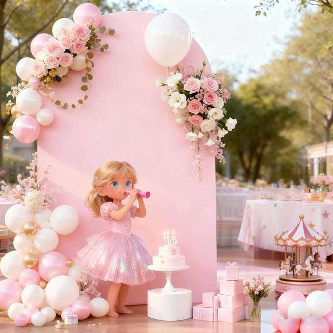 6FT Baby Pink Arch Covers, Spandex Fitted Wedding Arch Stand Covers Round Top Chiara Backdrop Cover for Birthday Party Ceremony Banquet Decoration