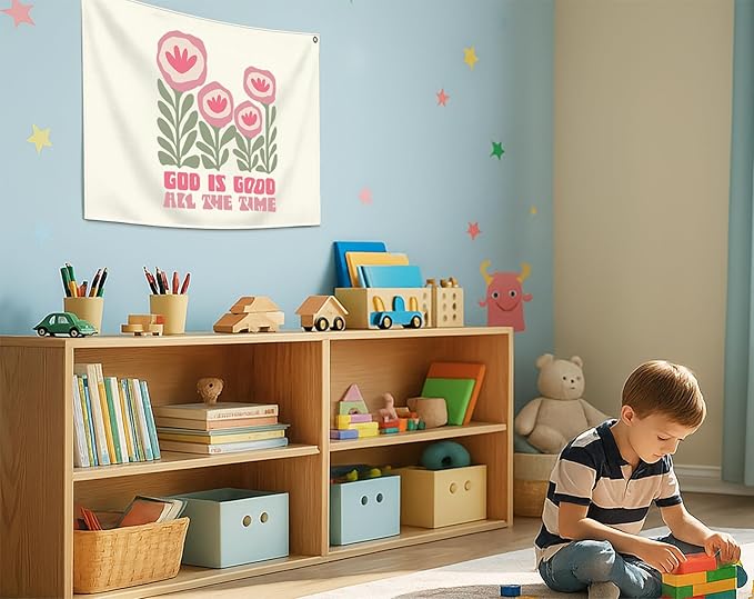 Christian Bible Verse Scripture Rectangular Banner Flag Wall Decor Gift for Baby Boy Girl Kid,Nursery Bedroom Reading Room Decor-God is Good All the Time-Baby,Shower Birthday Christmas Gift