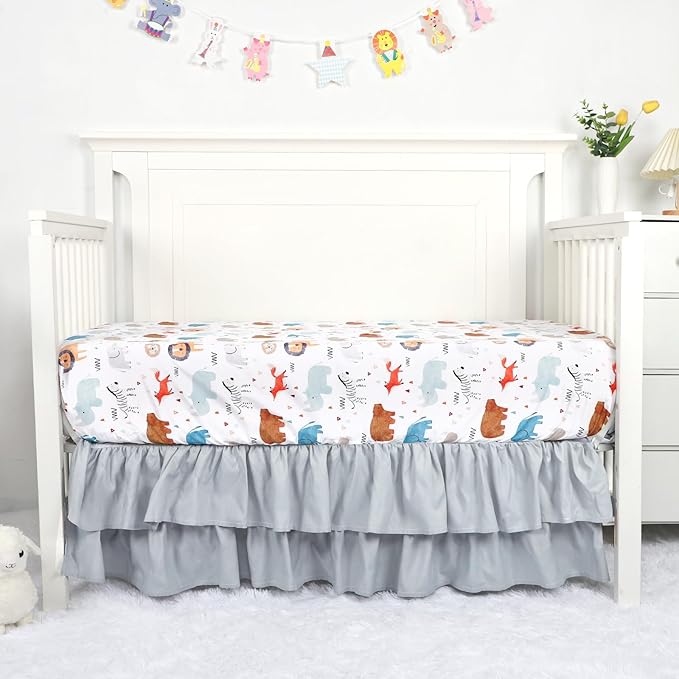 Baby Crib Bedding Set for Girls Boys, Soft Bedding Set with Comfort, Crib Skrit, Crib Sheet, Infant & Toddler Nursery Bed Set, Animal
