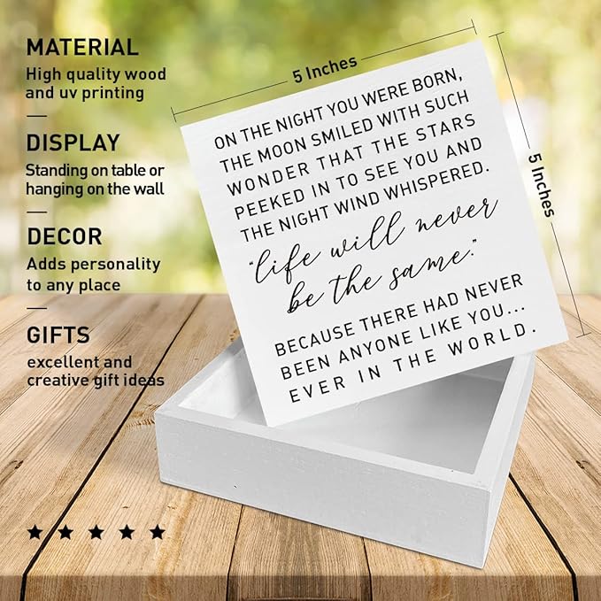 Nursery Desk Wooden Box Sign Decor - 'On The Night You Were Born', Neutral Nursery Decor - Desk Decoration & Baby Shower Gifts for New Baby Boys & Girls
