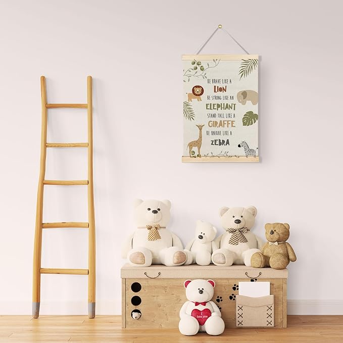 Qvapt Jungle Animals Nursery Wall Decor,Wild Animal Nursery Classroom Wall Decor,Tropical Jungle Safari Animals, Motivational Posters with Hanger 12x16