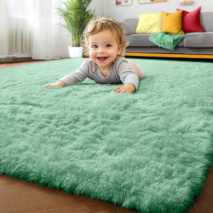 ONASAR Sage Green Rugs for Living Room Bedroom, 5x8 Washable Fluffy Bedside Area Rug, Soft Plush Shaggy Indoor Floor Carpet for Nursery Kids Girls Boys Teen Dorm Home Office Decor Aesthetic