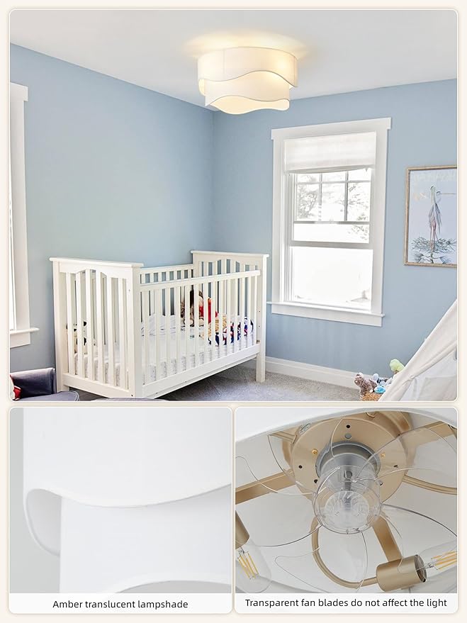 Flush Mount Ceiling Fan with Lights, 20" Low Profile Boho Ceiling Fan with Light Remote Control, Caged with 6 Speeds for Bedroom, Nursery, Living Room