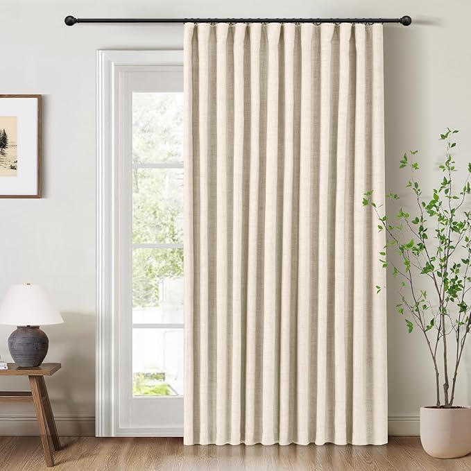 INOVADAY 100% Blackout Curtains for Bedroom, Black Out Curtains 84 Inch Long, Clip Rings Linen Blackout Drapes, Thermal Insulated Room Darkening for Living Room, 1 Panel - Cream,W102xL84