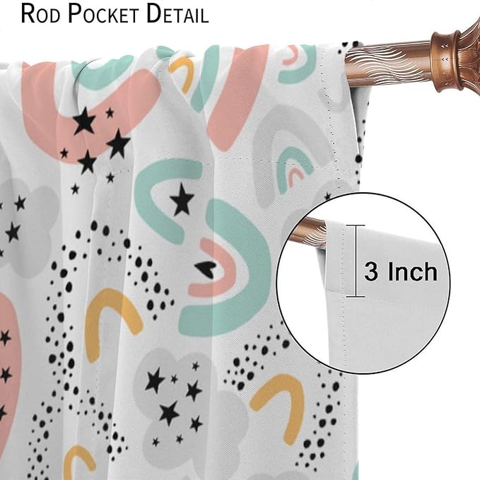 Boho Rainbow Curtains for Kids Nursery Colorful Floral Sun Star Clouds Pastel Bohemian Pattern Print Window Drapes for Girl Bedroom Living Room Kitchen Decor,2 Panel Set,42Wx45H Inch Decor