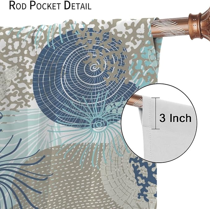 Coastal Curtains Ocean Beach Themed Room Darkening Window Curtain Nautical Coral Blackout Curtain for Bedroom Living Room Bathroom Nursery Set 2 Panels,84x84 Inches