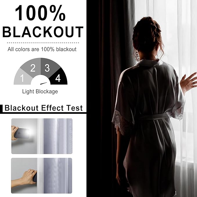 XWZO 100% Blackout Double Layer Curtains, Blackout Curtains with Sheer Overlay for Living Room, Bedroom, Grommet Thermal Insulated Privacy Curtains with Tiebacks, 2 Panels, 52x63, Navy Blue