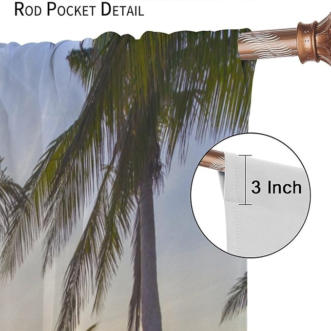Ocean Beach Curtains,Morning Sunrise Hawaiian Seaside Scene Pattern Blackout Print Home Bedroom Living Room Window Treatments 2 Panel Set 72x63 Inch