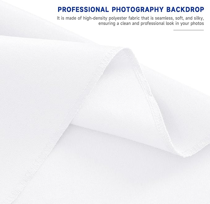 YSKE-Y1 10x10ft White Photo Backdrop, Seamless Fabric Background Photography Backdrop Curtain Screen for Photoshoot Video Studio Party