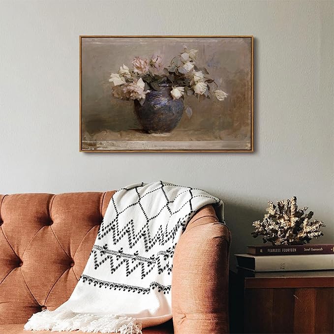 OIQArtOIQ Vintage Landscape Canvas Wall Art Framed Natural Scenery Painting Artwork Prints France Country Wilderness Farmhouse Decor Pictures Kitchen Bedroom Living Room Bathroom