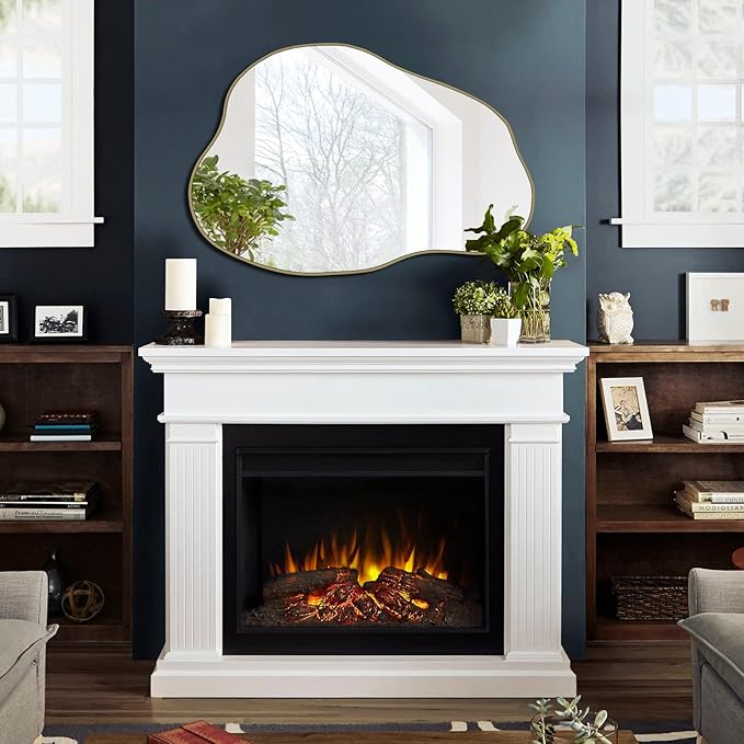 POZINO Gold Irregular Mirror, 30"x20.5" Cloud Shaped Mirrors, Unique Asymmetrical Wall Mirror, Modern Frameless Wall Mirrors for Living Room Bathroom Bedroom Entryway