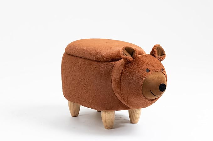 Home 2 Office Bear Ottoman for Kids' Bedroom, Playroom, Nursery, and Living Room, Animal Ottoman with Storage, Footstool for Kids, Brown