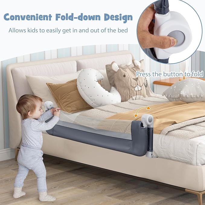 BABY JOY Double Sided Bed Rail Guard, 2 Pack, Extra Long, Swing Down for Convertible Crib, Folding Baby Safety Bedrail for Kids Twin Full Size Queen King Mattress, Rails for Toddlers (Dark Gray, 48")