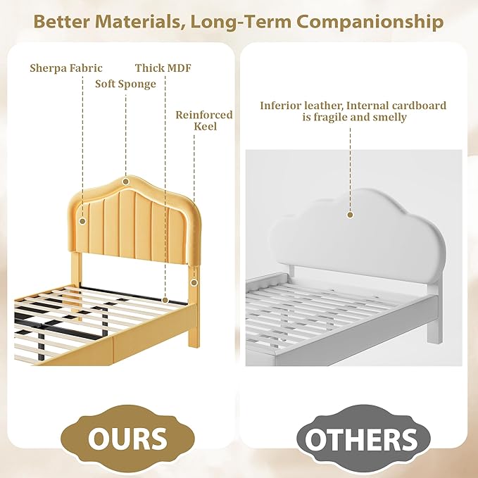 Twin Upholstered Bed Frame with Storage Drawer and Smart Led Headboard, Twin Size Platform Bed Frames for Kids, Wooden Slats Support, No Box Spring Needed, Easy Assembly, Yellow
