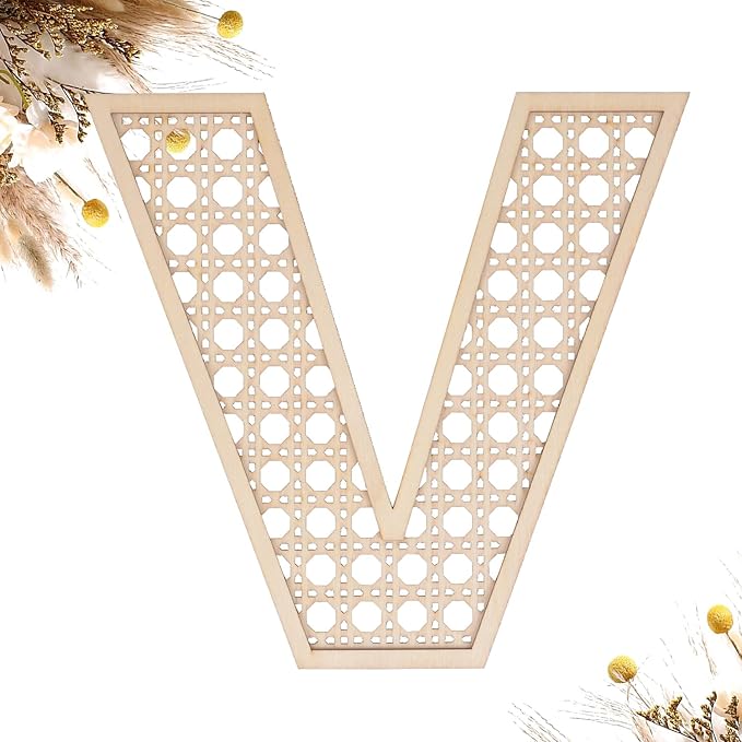 Wooden Rattan Letters 8 inch Wood Letters V for Wall Decor Crafts Boho Nursery Decor for Baby Shower Wedding Bedroom Name Signs Large Rustic Letter Home Decoration