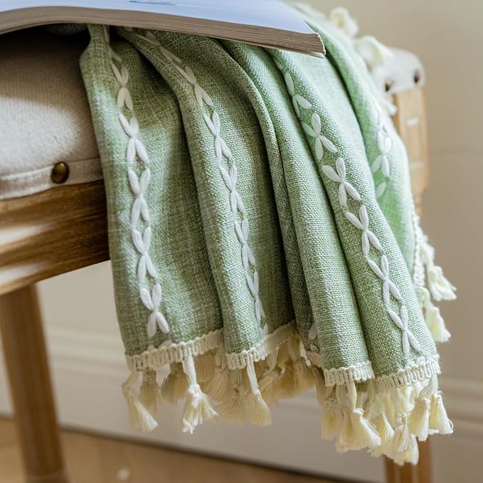 Deeprove Sage Green Boho Curtains 90 inches Length for Living Room Bedroom Nursery, Vintage Chic Bohemian 90 inches Long Embroidery Farmhouse Tassel Privacy Window Treatments W52 x L90, 1 Panel