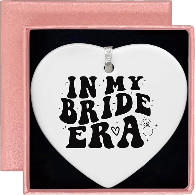 Heart Shaped Christmas Ornament-My Bride Era Keepsake-Bridal Shower and Wedding Gift for Bride to Be-Bachelorette Party Engagement Present for Fiancee Wifey Her-Ceramic Ornament Home Decor