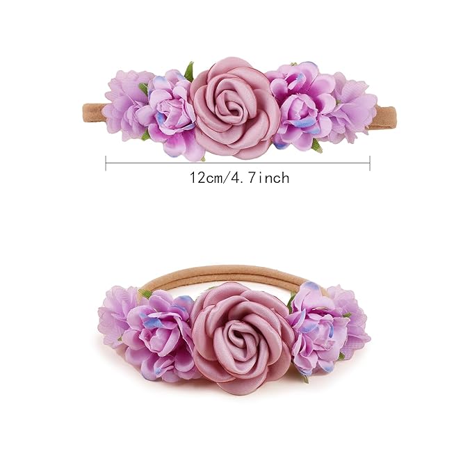 OOSAKU Baby Girl Flower Headbands Set Elastic Floral Headbands 6pcs Soft Nylon Hair Band for Newborn Toddler Hair Accessories (XKFD008)