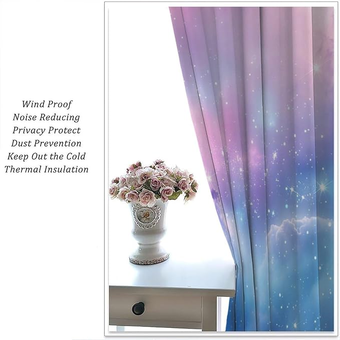 Starry Sky Galaxy Curtains, Outer Space Glitter Dreamy Gradient Romantic Blackout Window Curtains Drapes for Kids Girls Boys Adults Bedroom Nursery 84" W X 84" L