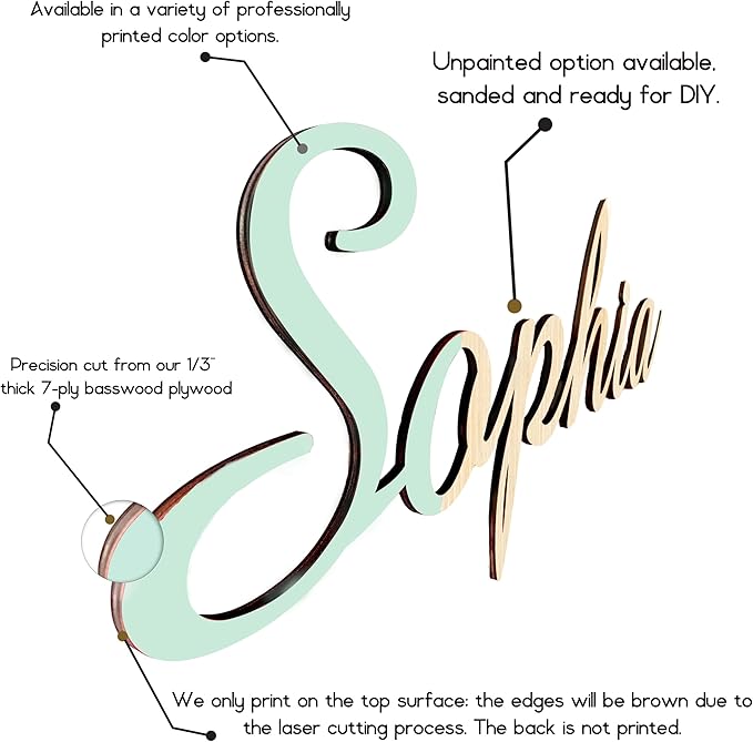 Custom Wood Name Sign For Nursery, 1/3 INCH THICKNESS, Boho Nursery Sign, Family Name Signs, 3D Wall Art for Children & Kids Rooms, Baby Shower, First birthday gift(First Name)