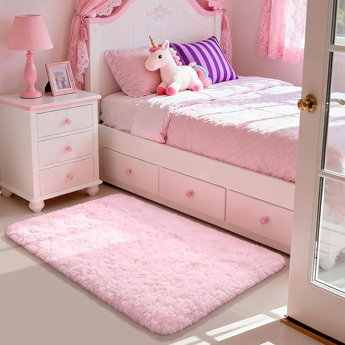 Merelax Soft Modern Indoor Shaggy Area Rug for Bedroom Livingroom Dorm Kids Room Home Decorative, Non-Slip Plush Fluffy Furry Fur Rugs Comfy Nursery Accent Floor Carpet 2x3 Feet, Pink