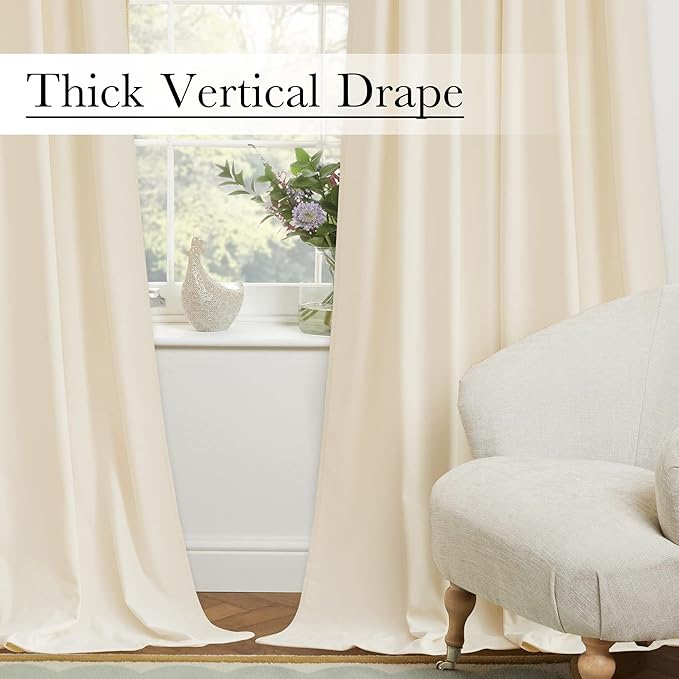 StangH Velvet Curtains Ivory White, Thermal Insulated Room Darkening Drapes for Bedroom, Living Room, Home Theater, with Hook Tape Top, 2 Panels, 52 x 72 inches
