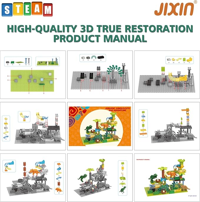 JIXIn Dinosaur Marble Runs for Kids 4-8 - Building Blocks Compatible with DUPLO Lego Sets - 125 PCS Classic Big Blocks for Toddlers Ages 3-5 - Montessori Learning STEM Toys