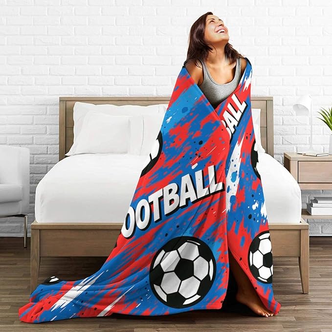 Soccer Football Throw Blanket Soft Cozy Fleece Fuzzy Plush Warm Sports Stuff Bedding Blankets Soccer Gifts for Boys Girls Kids Adult Men Women 50"X60"