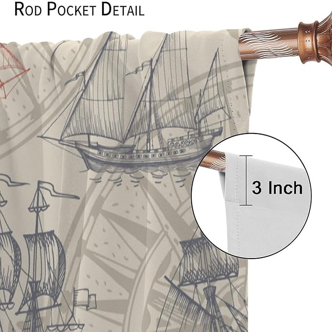 Abstract Nautical Curtain Set Seahorse Curtain for Kids Yellow Polyester Fabric Bedroom Curtain Set 2 Panels,55x63 Inches