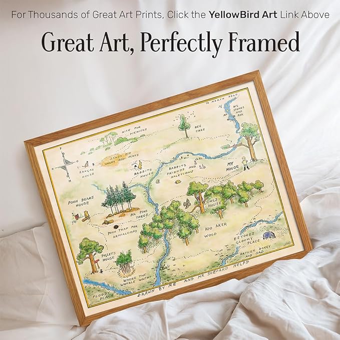 Winnie Pooh Nursery Decor FRAMED - LARGE 11X14 - Toddler Baby Room Wall Art - Little Boys Bedroom Decor - Baby Shower Decorations - Vintage Hundred Acre Wood - Kids Wall Art - Girls Room Decoration