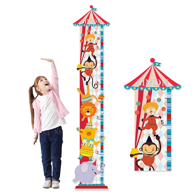 Personalized Growth Chart for Wall, Circus Animals Height Measurement for Kids, Wooden Growth Chart for Kids Room Nursery Wall Decor