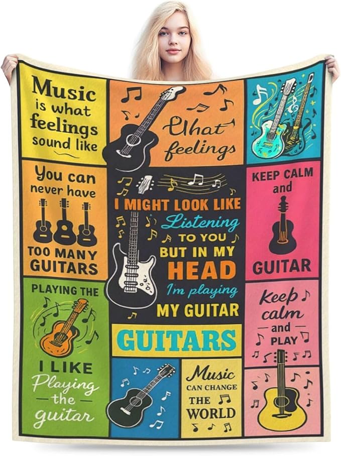 Guitar Music Throw Blanket Soft Cozy Fleece Fuzzy Plush Musical Instruments Theme Warm Stuff Bedding Blanket Gifts for Guitar Lover Boys Girls Kids Adult Men Women 40"X50"